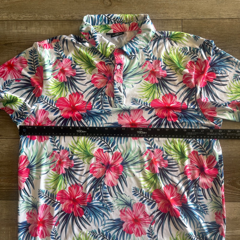 GreenSide Golf Polo Mens XL Hawaiian Floral Tropical Performance Stretch Shirt - Picture 6 of 7